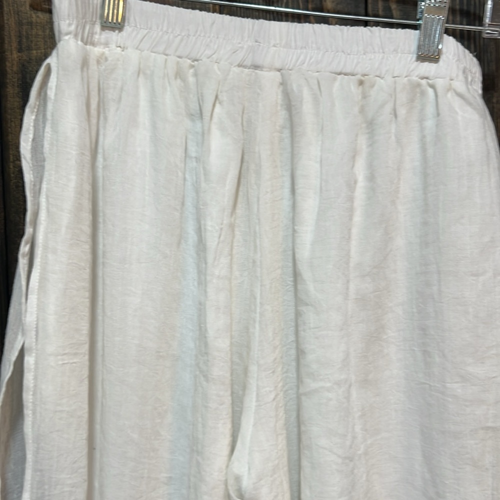 Cropped Wide-Leg White Linen-Blend Pants - Picture 6 of 9